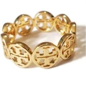 New Tory Burch Gold Logo Round Ring, Size 7